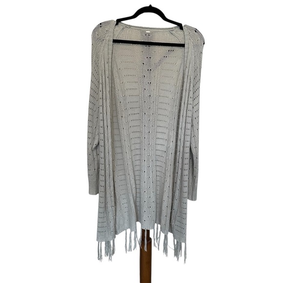 Gray Open-Front Sweater Cardigan Gray Lightweight Sweater or Cover Up Large - Picture 1 of 4